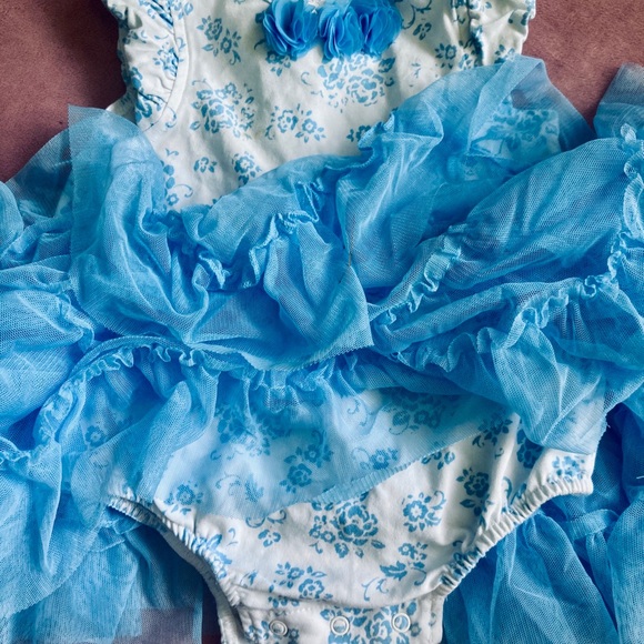Little Me Blue Floral Print Tulle Skirted Bodysuit - Picture 5 of 7